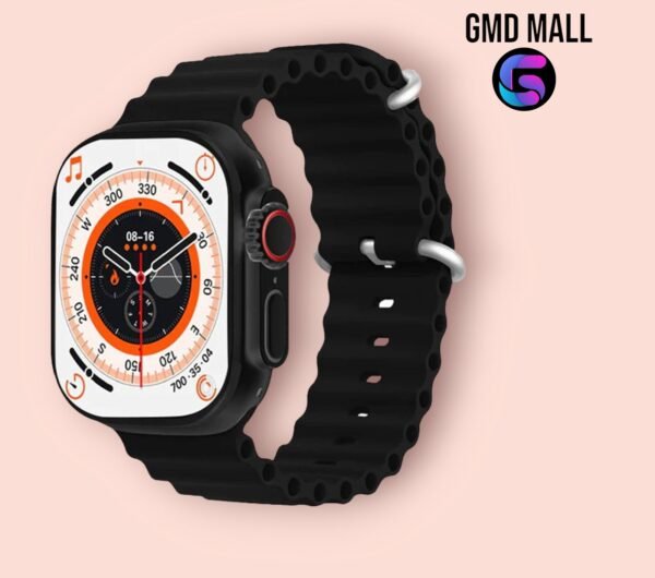 High-tech T800 Ultra Smart Watch with touch-sensitive screen displaying fitness data.